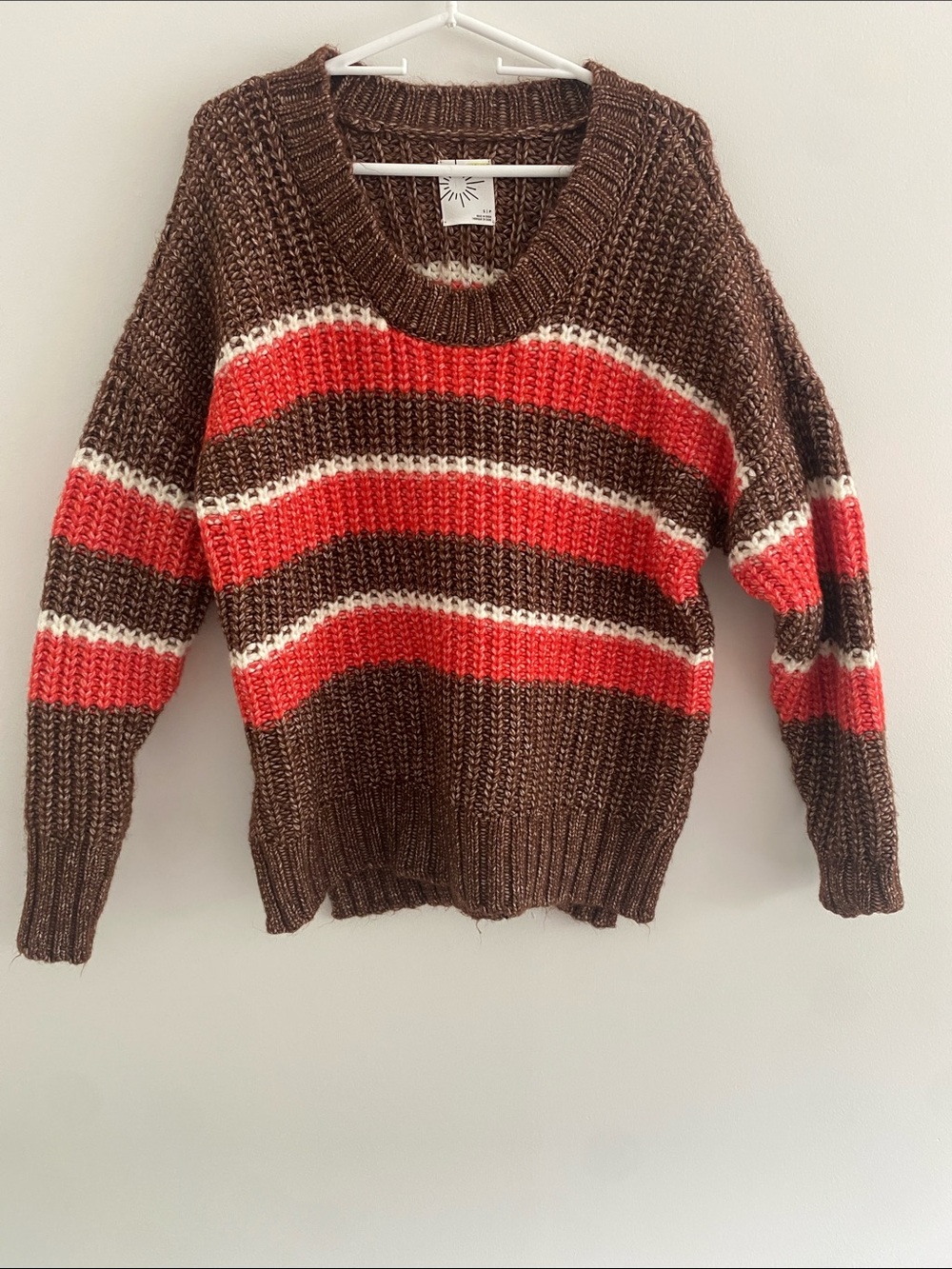 Aerie Offline Sunwashed Chunky Striped Scoop Neck Oversized Sweater Sz SMALL